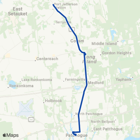 Suffolk County Transit Patchogue RR to Port Jefferson Station map