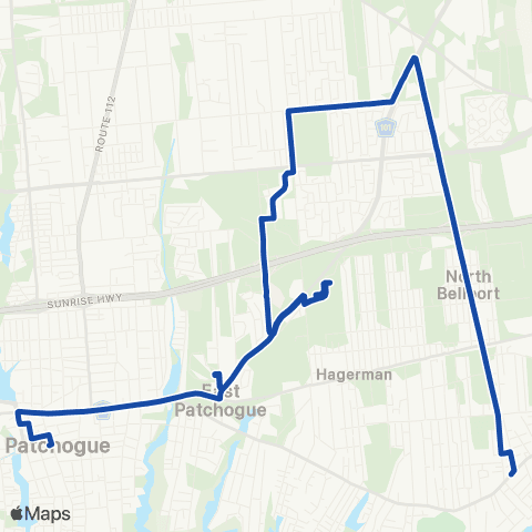 Suffolk County Transit Patchogue RR to Bellport map
