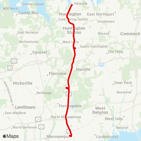 Suffolk County Transit Amityville RR to Halesite map