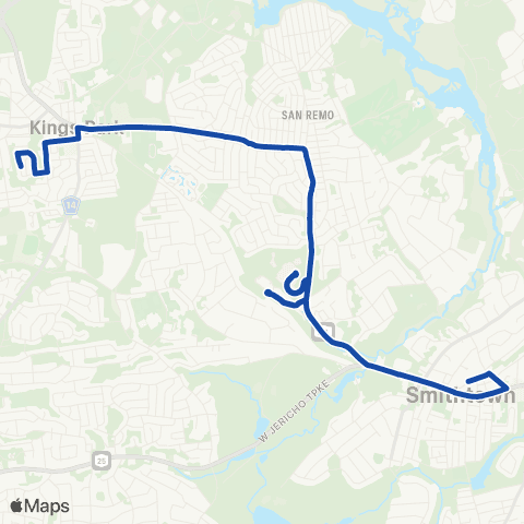 Suffolk County Transit Kings Park Manor to Smithtown RR map