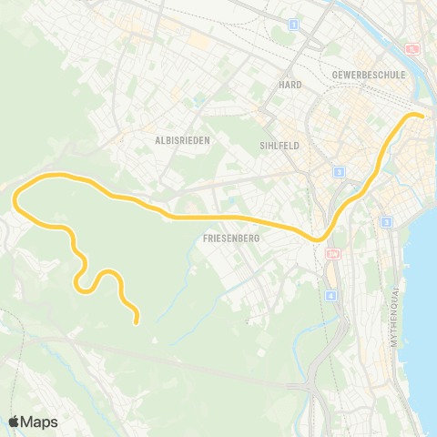 SZU - Sihltal Zürich Uetliberg Bahn Zürich Selnau - Uetliberg map