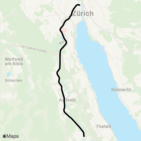 SZU - Sihltal Zürich Uetliberg Bahn Zürich Selnau - Langnau-Gattikon map