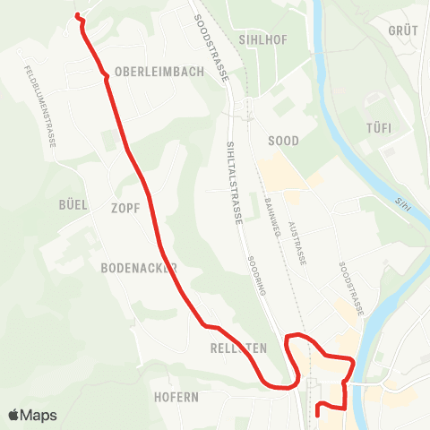 SZU - Sihltal Zürich Uetliberg Bahn Adliswil, Bahnhof - Zürich, Mittelleimbach map