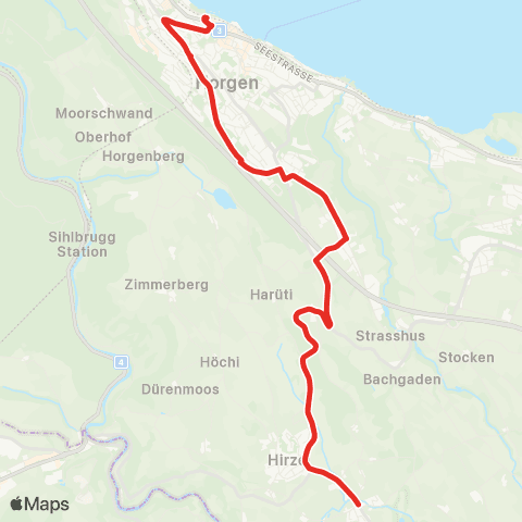 SZU - Sihltal Zürich Uetliberg Bahn Horgen, Bahnhof - Hirzel, Spitzen map