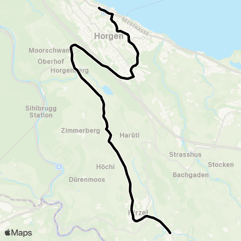 SZU - Sihltal Zürich Uetliberg Bahn Horgen, Bahnhof - Hirzel, Spitzen map