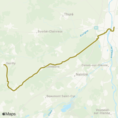 TAC Châtellerault Hôtel de ville - Colombiers Âne vert / Ouzilly Ctre map