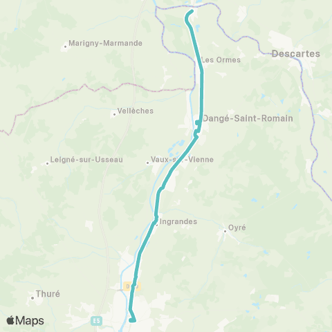 TAC Châtellerault Hôtel de ville - Dangé-St-Romain Prom. / Port de Piles Mairie map