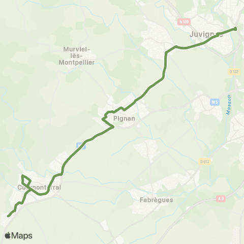 TaM Montpellier Mosson - Pignan - Cournonterral - Cournonsec Les Clavoux map