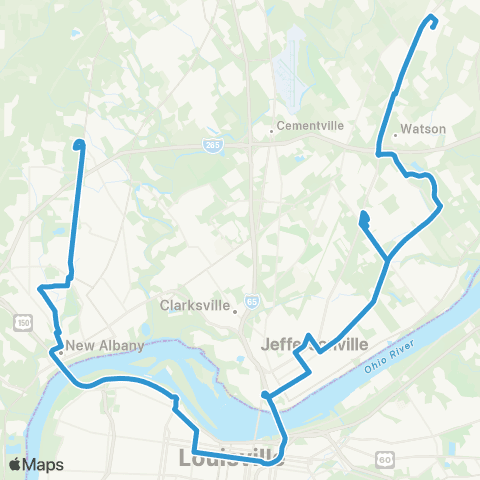 TARC Jeffersonville-Louisville-IUS map