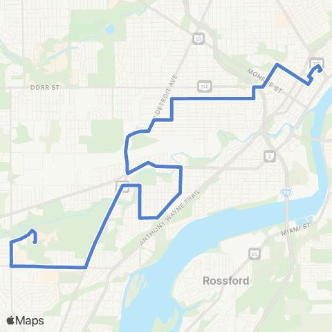 TARTA UTMC via Indiana / Detroit / Glendale map