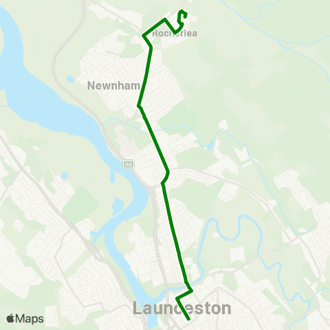 Metro Tasmania Rocherlea to Launceston City map