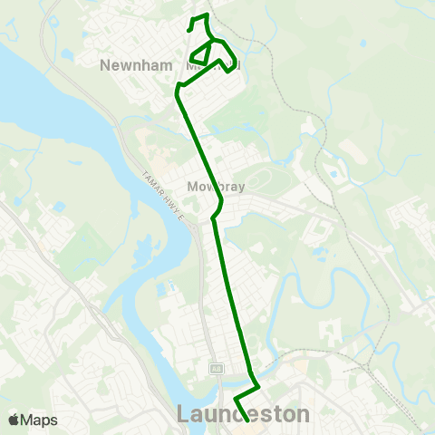 Metro Tasmania Alanvale and Mayfield to Launceston City map