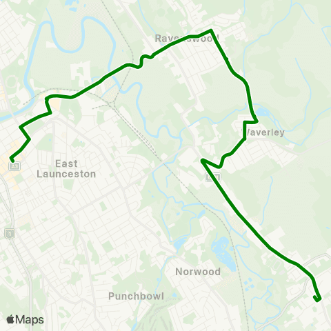 Metro Tasmania Waverley to Launceston City map