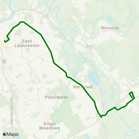 Metro Tasmania St Leonards to Launceston City map