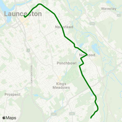 Metro Tasmania Youngtown to Launceston City map