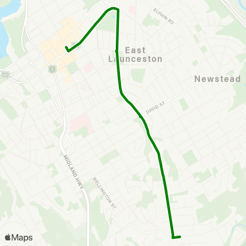 Metro Tasmania Punchbowl to Launceston City map