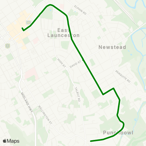 Metro Tasmania Punchbowl to Launceston City map