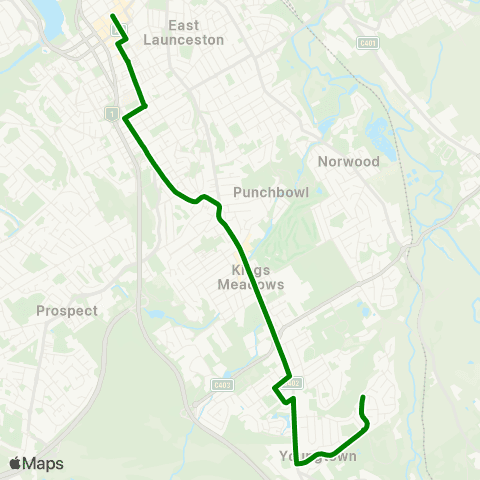 Metro Tasmania Youngtown to Launceston City map