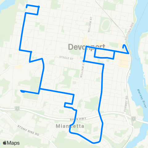 Tasmania Department of State Growth Don College to Devonport map