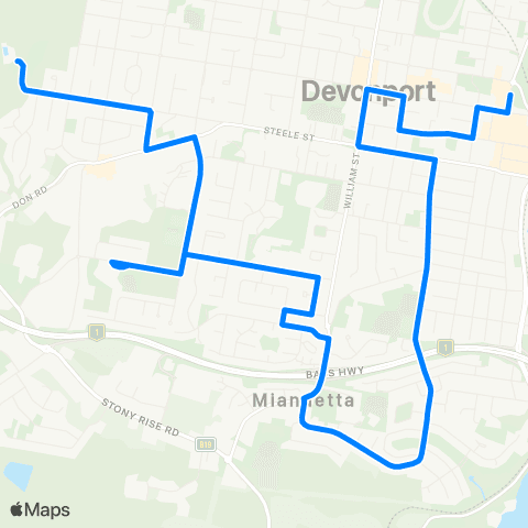 Tasmania Department of State Growth Splash to Devonport map