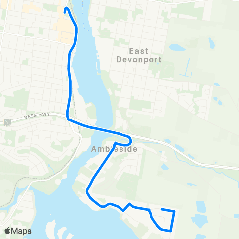 Tasmania Department of State Growth Ambleside to Devonport map