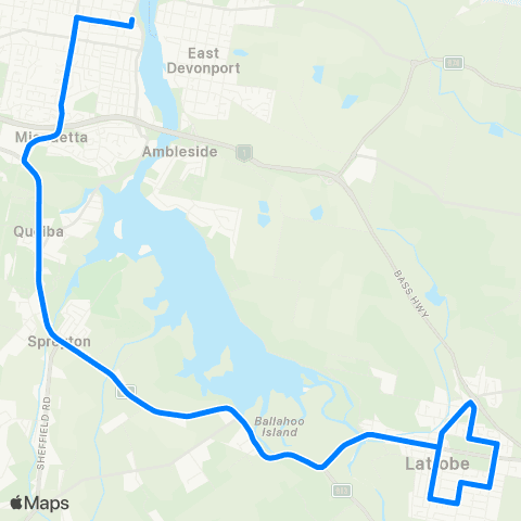 Tasmania Department of State Growth Latrobe to Devonport map