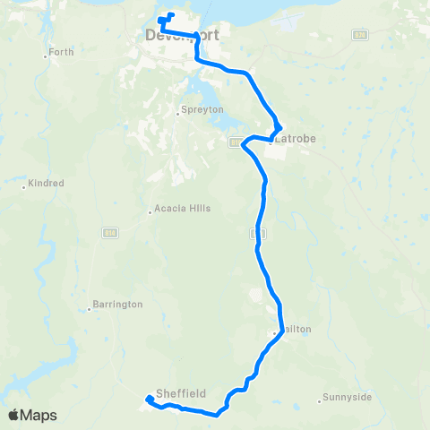 Tasmania Department of State Growth Sheffield to Devonport map