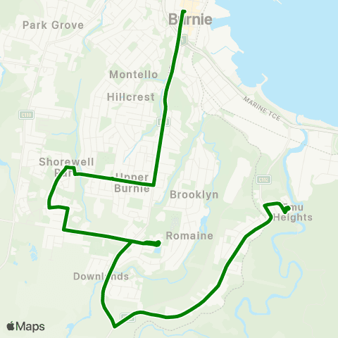 Metro Tasmania Emu Heights / Havenview to Burnie map