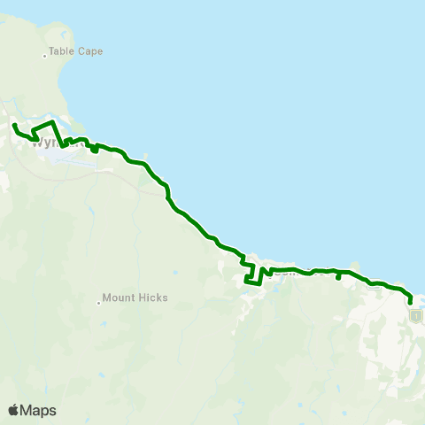 Metro Tasmania Wynyard to Burnie map