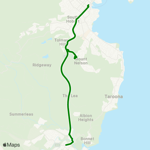 Metro Tasmania Kingston to Hobart map