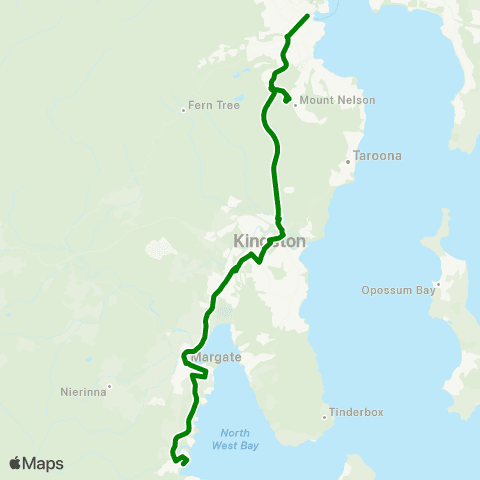 Metro Tasmania Snug to Hobart map