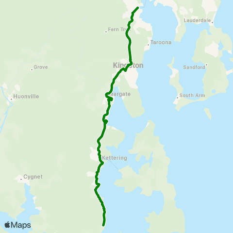 Metro Tasmania Middleton to Hobart map