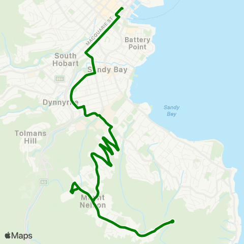 Metro Tasmania Mount Nelson to Hobart City map
