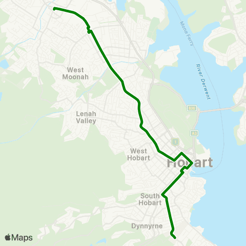 Metro Tasmania University to Glenorchy map