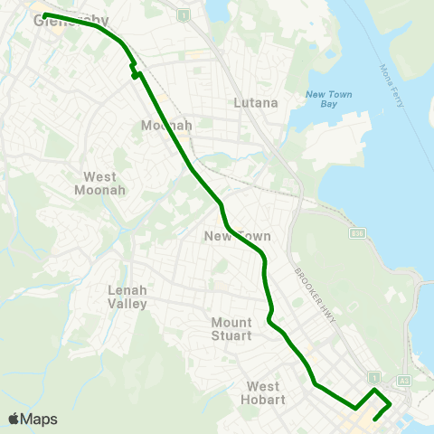 Metro Tasmania Glenorchy to Hobart map