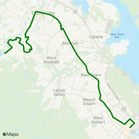 Metro Tasmania Tolosa Park to Hobart City map