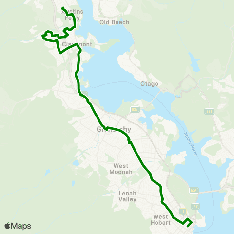 Metro Tasmania Austins Ferry to Hobart City map