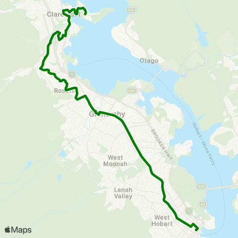 Metro Tasmania Cadbury Estate to Hobart City map
