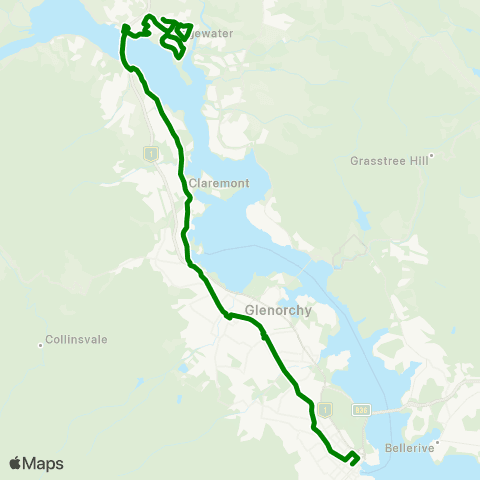 Metro Tasmania Bridgewater to Hobart City map
