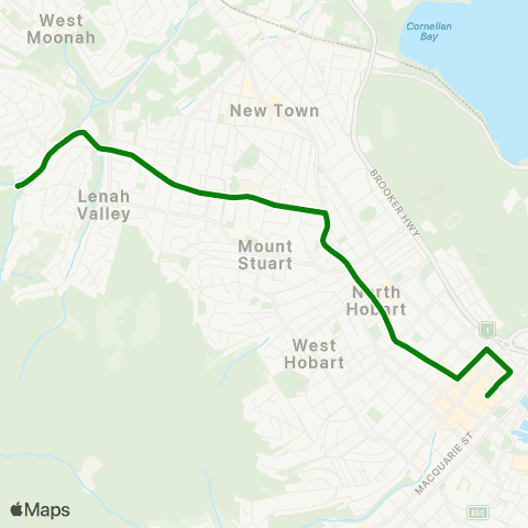 Metro Tasmania Lenah Valley to Hobart City map