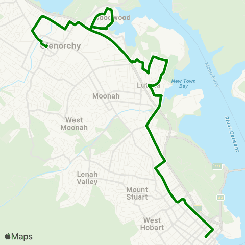 Metro Tasmania Glenorchy to Hobart City map