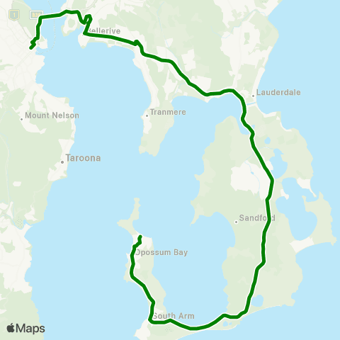 Metro Tasmania Opossum Bay to Hobart City map