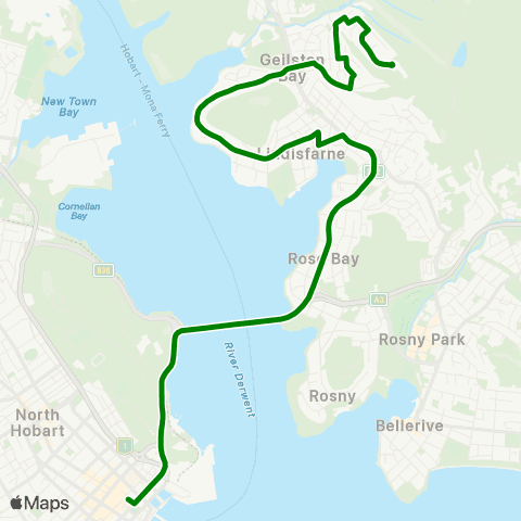 Metro Tasmania Geilston Bay to Hobart City map