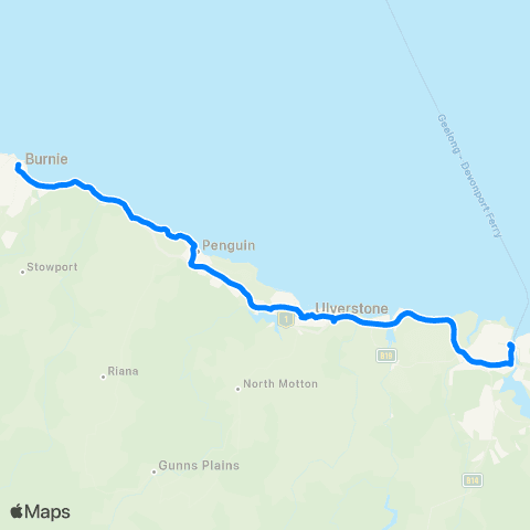 Tasmania Department of State Growth NW Express Burnie to Devonport map
