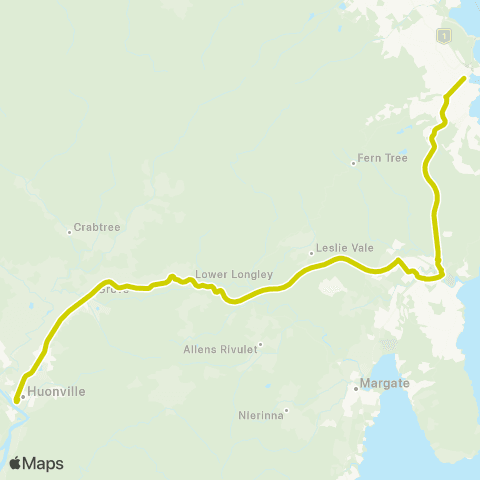 Tassielink Hobart to Huonville map