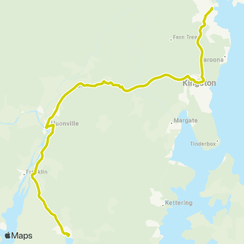 Tassielink Cygnet to Hobart map