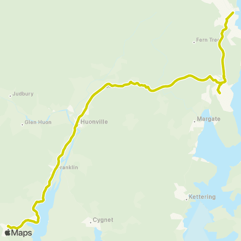 Tassielink Geeveston to Hobart map
