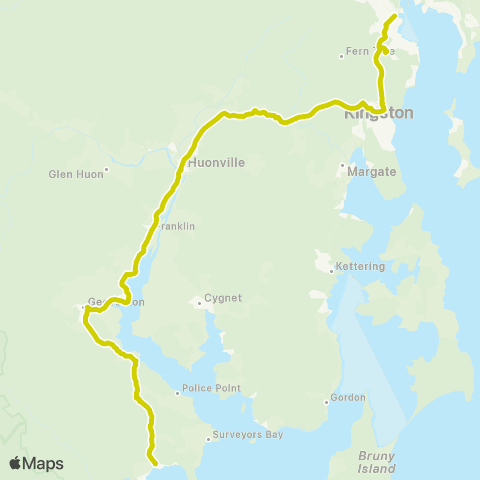 Tassielink Dover to Hobart map