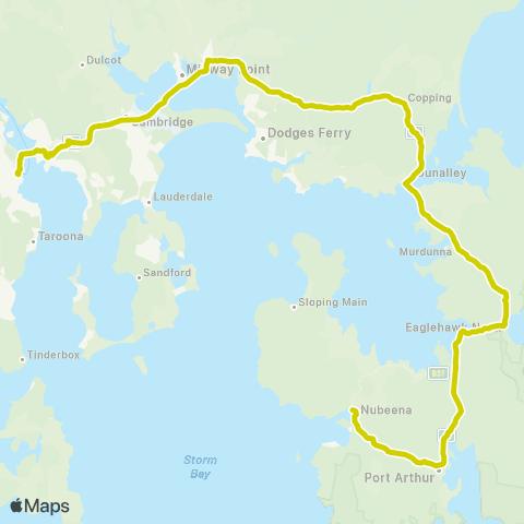 Tassielink Nubeena to Hobart map