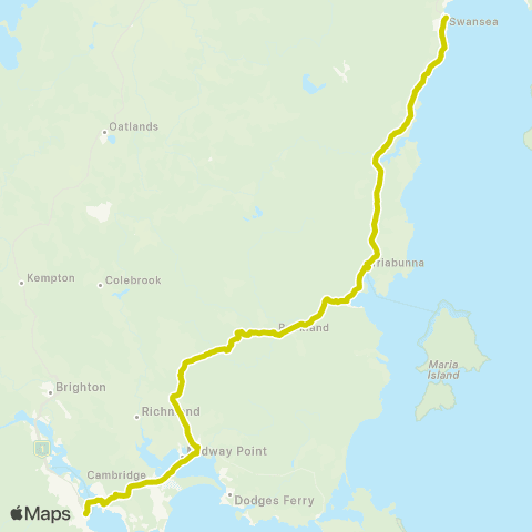 Tassielink Swansea to Hobart map
